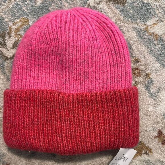 LOFT Pink and Red Knit Beanie Hat - Picture 4 of 5